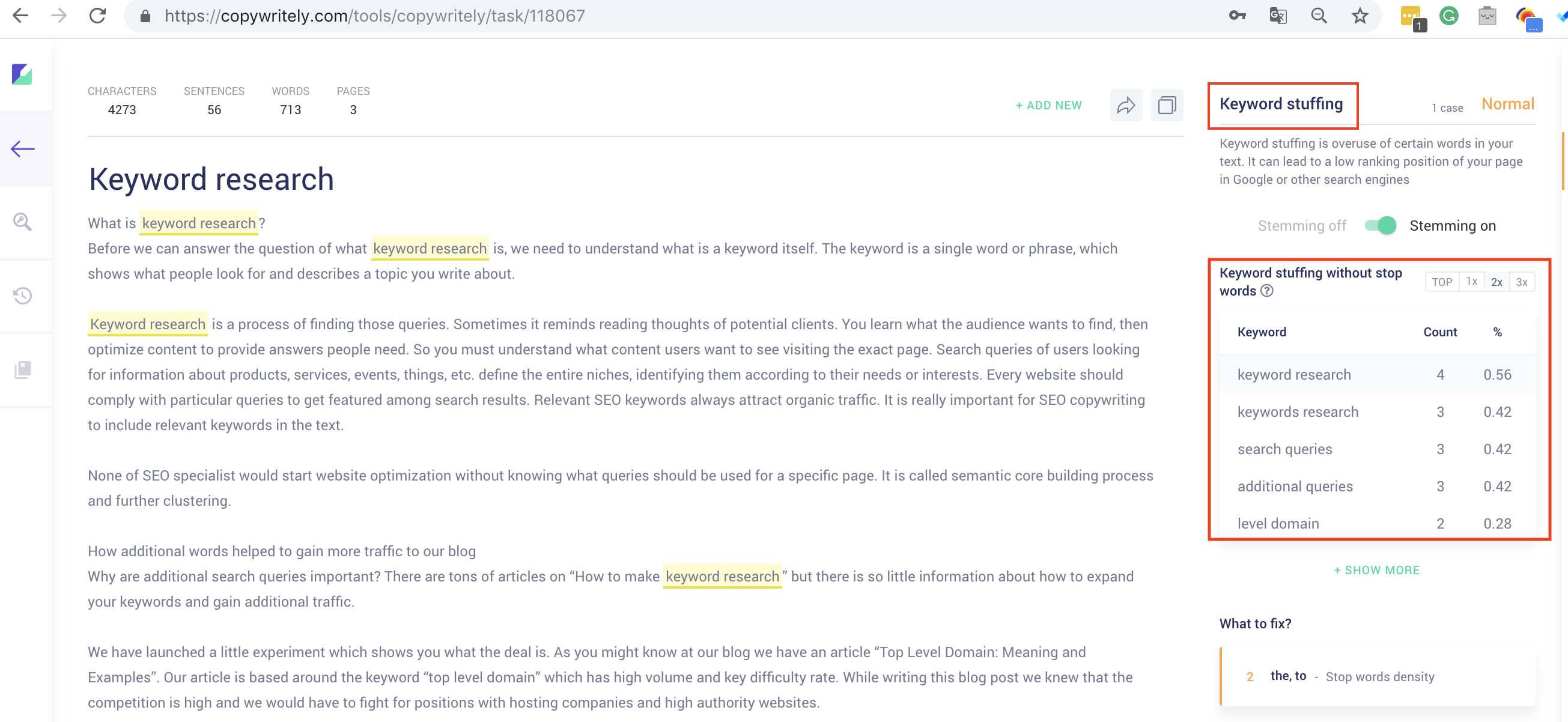 keyword stuffing copywritely
